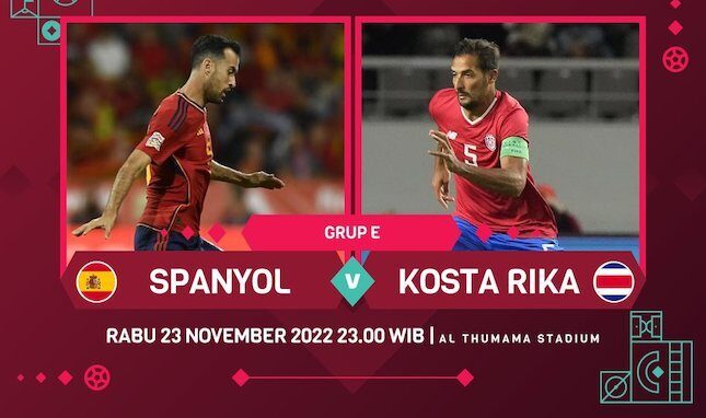 Prediksi Spanyol Vs Kosta Rika, Formasi, List Pemain, dan Head To Head